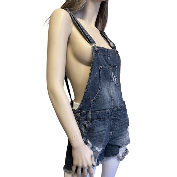 Wallflower Overall Shorts Factory Destroyed Distressed Dungaree Denim Romper - Picture 3 of 13